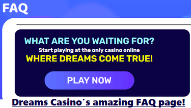 Dreams Casino's useless FAQ page