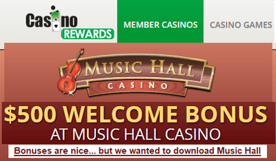 Music Hall Casino welcome bonus, no download