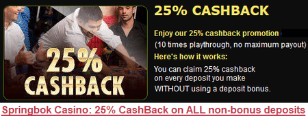 Springbok Casino CashBack