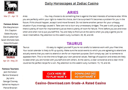 Zodiac Casino horoscopes