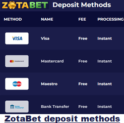 ZotaBet Casino deposit methods