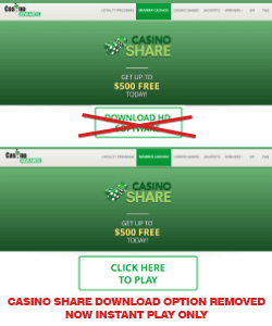 Casino Share page at Casino Rewards before & download removal